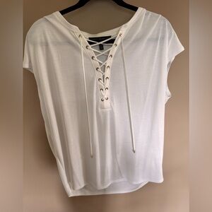 White House Black Market White Tie Front Cap Sleeve T-Shirt